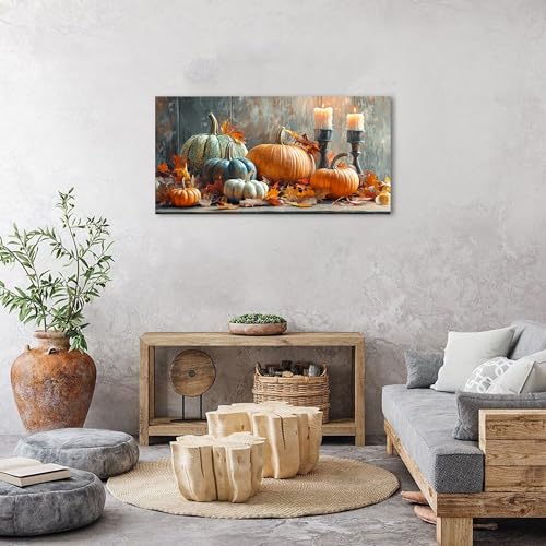 Pumpkin Wall Art Fall Kitchen Decor Farmhouse Halloween Canvas Print - 40L x 20W - Orange Pumpkins