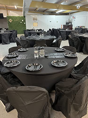 8 Pack 5FT Black Spandex Round Tablecloths - Fitted Stretchable Cover for Wedding & Events