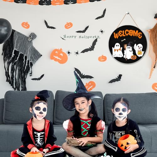 Halloween Front Door Sign - Welcome & Happy Halloween Wooden Decor