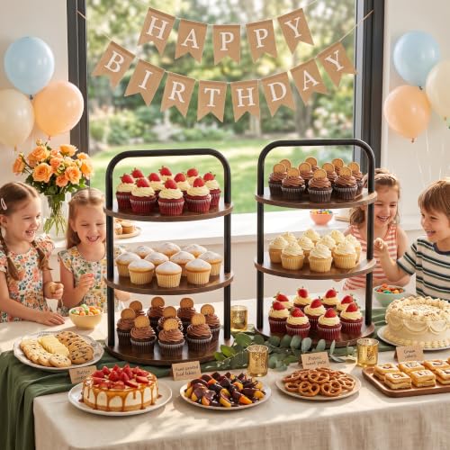 Brown Wooden Cupcake Stand 2 Pack, 3-Tier Dessert Tower for 50 Cupcakes