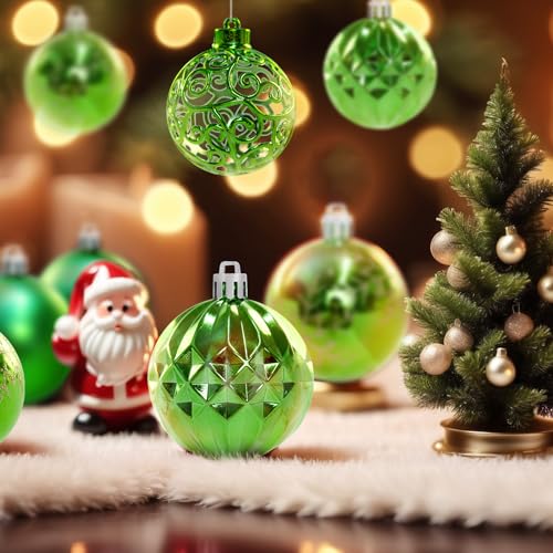 24pcs Green Christmas Tree Ornaments - 2.36 Inch Shatterproof Holiday Decorations