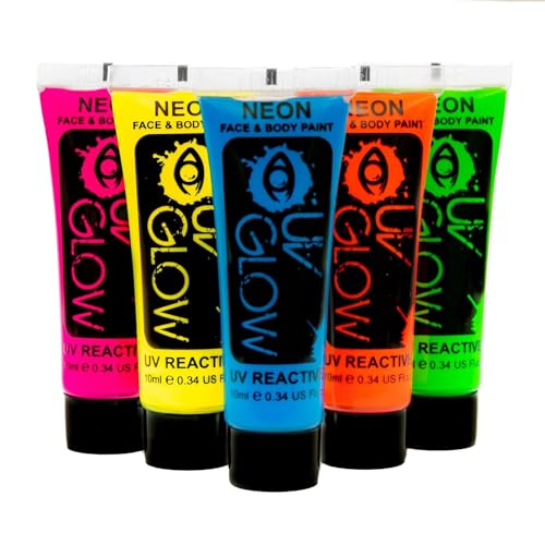 Blacklight Face and Body Paint 0.34oz Neon Fluorescent Pack of 5 - UV Reactive