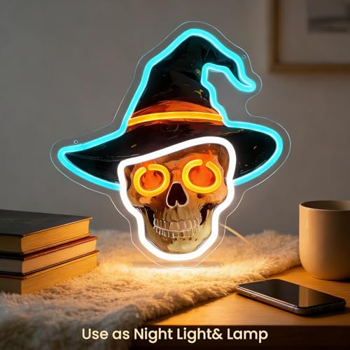 LED Halloween Skull Neon Sign Light Up Skull Wizard's Hat - Skull01
