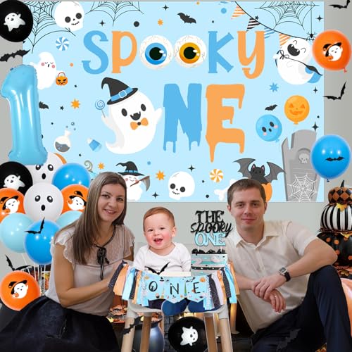Halloween Spooky One Birthday Decorations Kit - 1st Boy Party Balloons Banner Backdrop