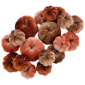 Autumn Velvet Pumpkin Decor Set - Watermelon Red, Maroon & Coffee - 18 Faux Pumpkins