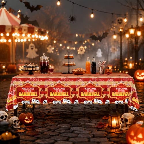 Halloween Circus Clown Plastic Tablecloth - Red, 108x54 Inches, 3 Pack