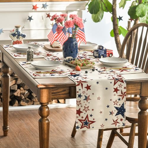 American Flag 4th of July Placemats Set of 4 - 12x18 Inch Rectangular Beige