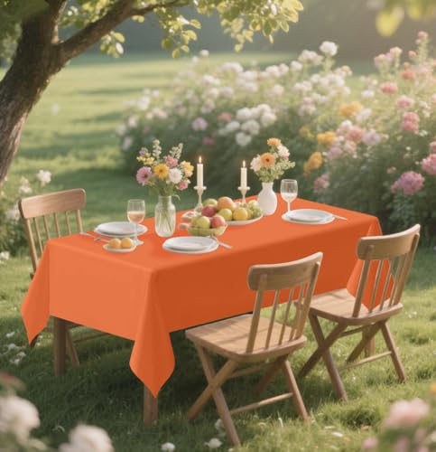 Disposable Orange Rectangle Tablecloth - 2 Pack, 54 x 108 Inches, Waterproof Party Cover