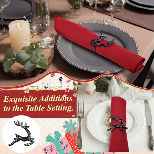 Black Deer Napkin Rings Set of 12 - Elegant Holiday Table Decor