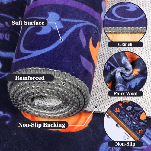 Fall Runner Rug for Hallway 2x6ft - Purple Hello Pumpkin Non Slip Washable Kitchen Entryway Floor Mat