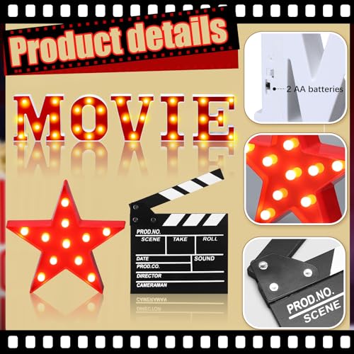 LED Movie Letter Sign Decorations - 10'' Height Movie Night Supplies Set of 7