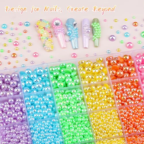 Rainbow Pearl Flatback Pearls & Rhinestones Craft Kit - 24Grid for Nail Art & Decor