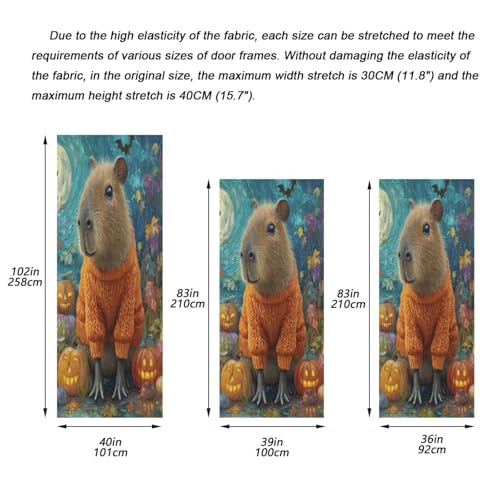 Halloween Door Cover Banner - Capybara Pumpkins Teal Door Decor for Indoor Outdoor Party