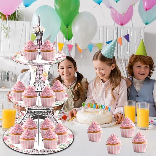 White Eiffel Tower Cupcake Stand 3-Tier Paris Themed Party Decorations Macaron Holder