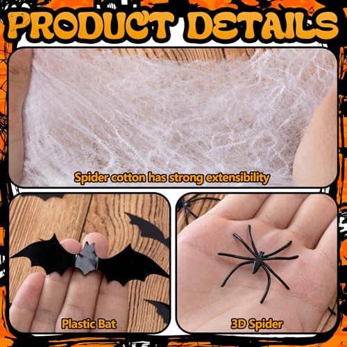 White 1100 Sqft Halloween Spider Webs Decoration with 60 Spiders & 12 Bats