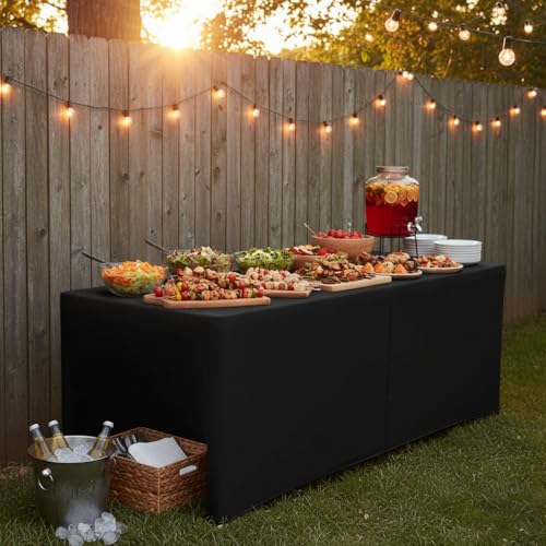 4-Pack 6ft Black Open Back Fitted Tablecloths for Events and Craft Fairs - 72x30 Inches