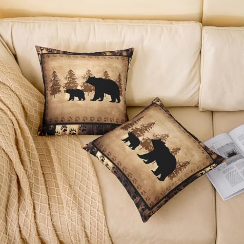 Bear Throw Pillow Covers 20x20 Set of 4 Multi Wildlife Animal Cushion Covers for Couch Sofa Rustic Cabin