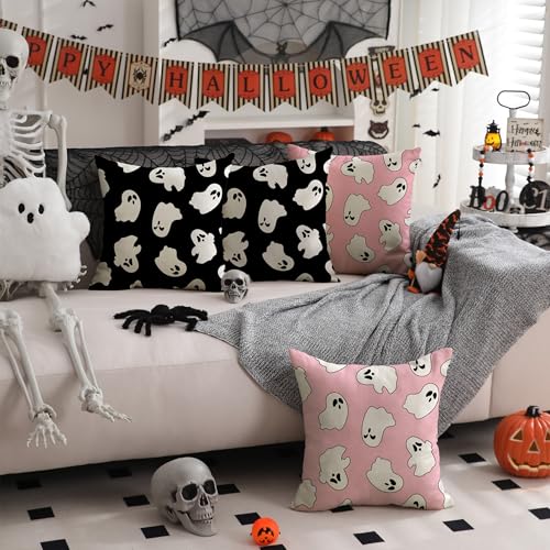 Halloween Pillow Covers 16x16 Inch Set of 2 Ghost Decor Black & White - Outdoor & Sofa