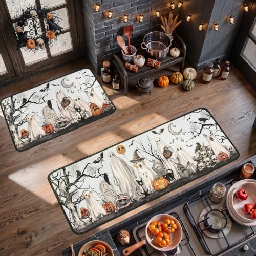 Halloween Horror Kitchen Rugs Set of 2 Non Slip Washable Indoor Floor Mats