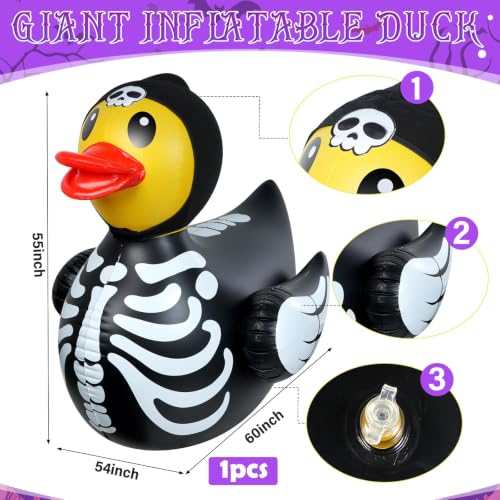 Halloween Skeleton Duck Inflatable Yard Decor - 4.6ft Giant Blow-up Pool Float - Bone Duck Variation
