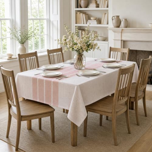 Pink Rustic Burlap Tablecloth 60x120 Inch Rectangular - Durable Polyester