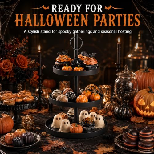 Black 3-Tier Cupcake Stand for Halloween Party Treats - 2 Pack