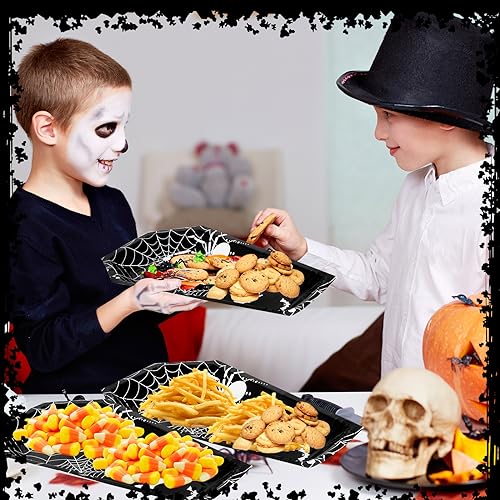 Halloween Coffin Paper Plates Party Tableware - Spider Style, 100 Pcs