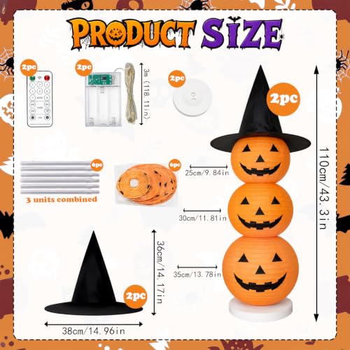 Halloween Collapsible Pumpkin Lantern Set with LED Hat - Outdoor Yard & Porch Decor