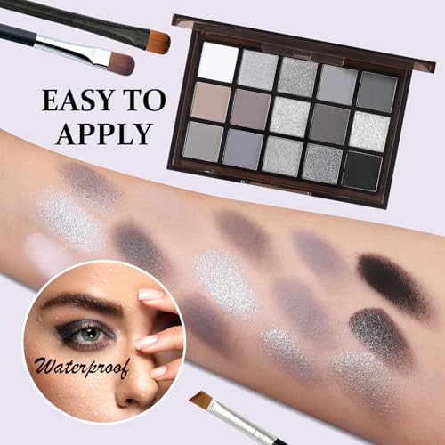 Black Smoky Eyeshadow Palette - Matte & Glitter Gothic Makeup with 3 Brushes - Variation of THIS listing