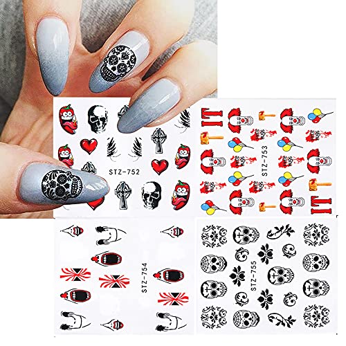 Halloween Nail Stickers Water Transfer Decals Skull Ghost Pumpkin 24 Sheets