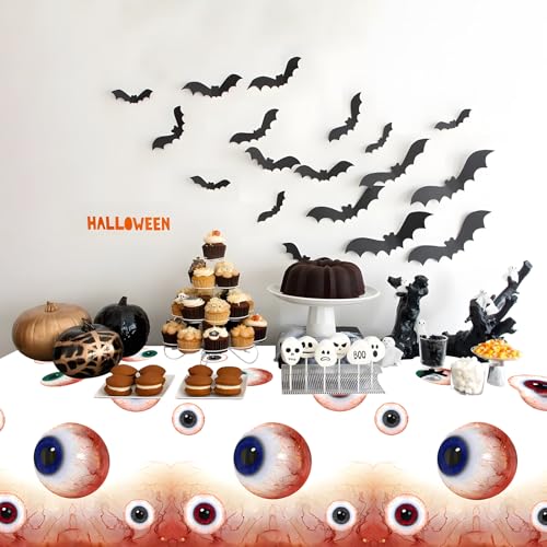 Halloween Bloodshot Eyeball Tablecloths - Disposable Party Cover, 2 Pack, 43x71in
