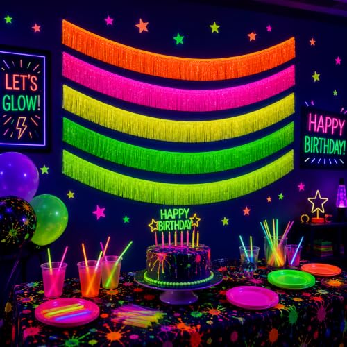 Glow in the Dark Neon Tinsel Banners Set - 5 Color Party Decorations