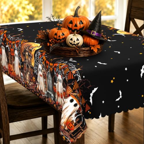 Halloween Rectangular Tablecloth 60x120 Inch Ghost Bat Pumpkin Castle - Waterproof Durable Polyester