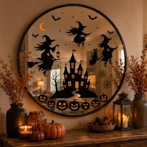 Halloween Window Clings - Extra Large Witch Castle Bat Decorations - Variation of Witch Castle Bat
