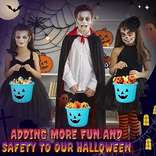 Halloween Pumpkin Buckets Set - Teal Plastic Trick-or-Treat Buckets 10 Pack