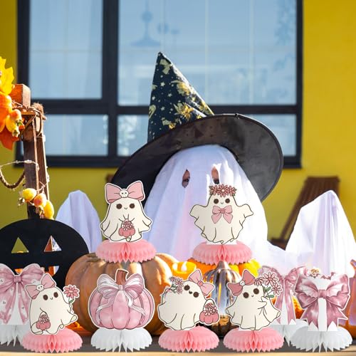 Halloween Pink Ghost Table Decorations - 9 Pcs Pastel Halloween Party Decor - Girl's Birthday Gift
