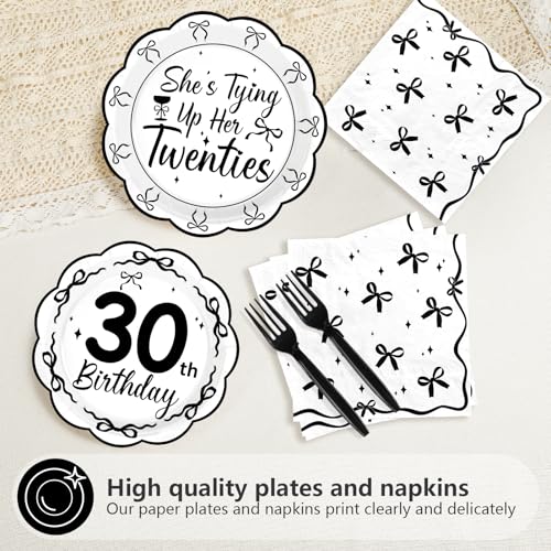 Black Bow 30th Birthday Party Decorations Set Serves 24 - Black and White Variation