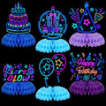 Glow Party Centerpieces Neon Birthday Decorations - 6 Pcs Vibrant Honeycomb Table Decor