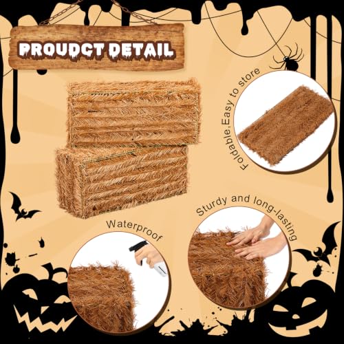 2 Pack Fall Halloween Decorative Straw Hay Bales - 20 x 9 x 8 Inches, Rustic Autumn Decor