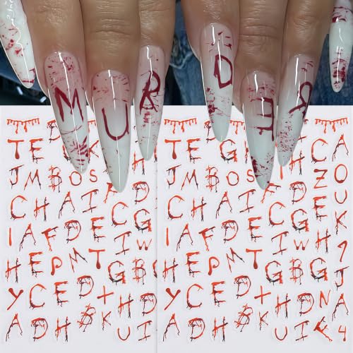 Halloween Blood Drip Letter Nail Stickers - Style09 Gothic Horror Blood Font