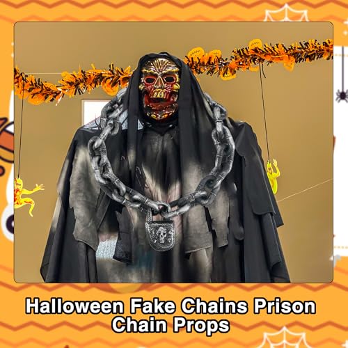 Halloween Prison Chain Props with Lock - 3 Pack Fake Plastic Chains for Haunted House & Costume