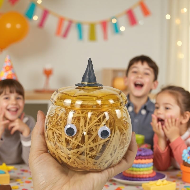 Pumpkin Shaped Candy Jar with Lid - Orange Plastic Container, 1 Pack - Variation of Pumpkin Orange