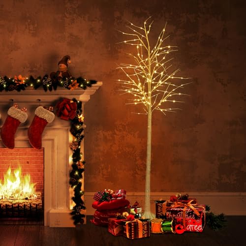 8FT Lighted Artificial Birch Tree with Warm White LED Lights for Christmas and Holiday Decor