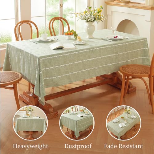Green Rectangular Linen Tablecloth 60x120 Inch - Heavy Duty Cotton & Polyester