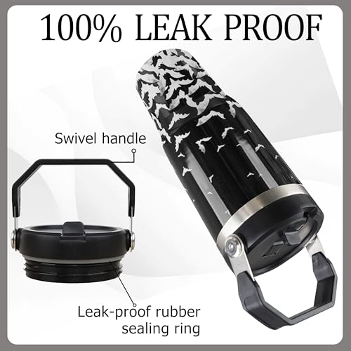 Halloween Bat Insulated Travel Mug with Handle and Straw - Black