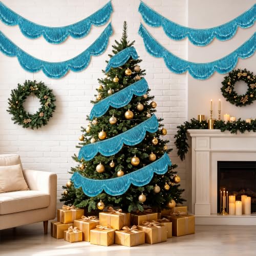 6.6FT Layered Tassel Fringe Garland for Party Decorations - Aqua Blue
