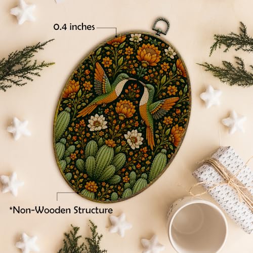 Mexican Hummingbird Flowers Oval Wall Art Decor - Cactus Variation