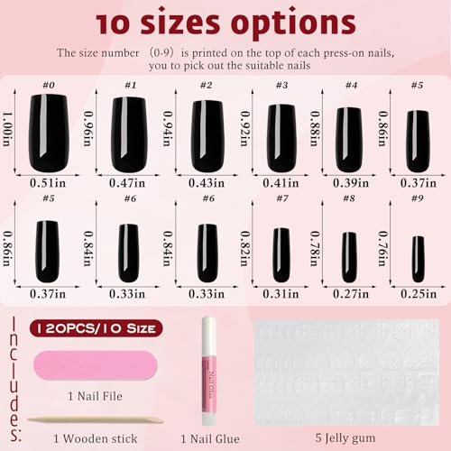 Black Square Press On Nails Medium 120Pcs - Reusable & Long-lasting