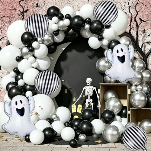 Halloween Ghost and Striped Balloons Set - 9 Pieces 18 Inch Foil Decorations