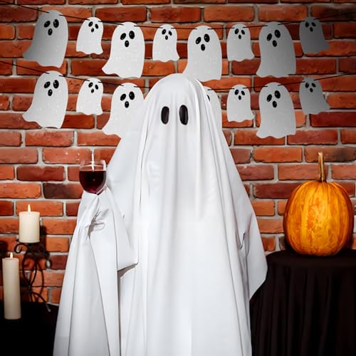 Halloween Ghost Banner Decorations Glittery Spook Garland for Haunted Houses & Parties